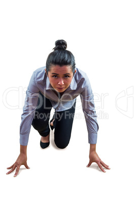Woman in position for a run