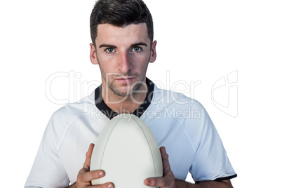 Portrait of a player holding rugby ball