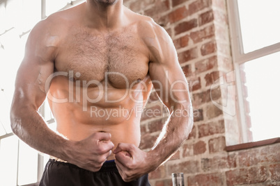 Midsection of a shirtless man showing his body