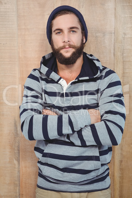 Portrait of hipster with hooded shirt