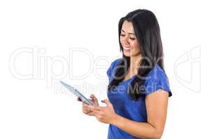 Cute woman holding a tablet pc in her hands