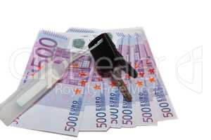 banknotes of 500 euros and the car keys