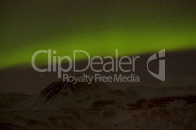 Northern lights with snowy mountains in the foreground