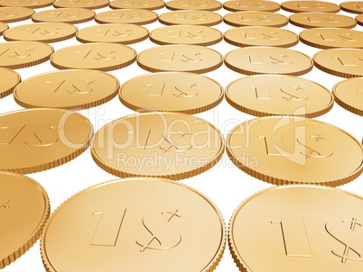 gold 1$ coin carpet on white