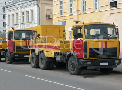 red-yellow emergency truck