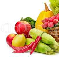 assortment vegetables and fruits in basket