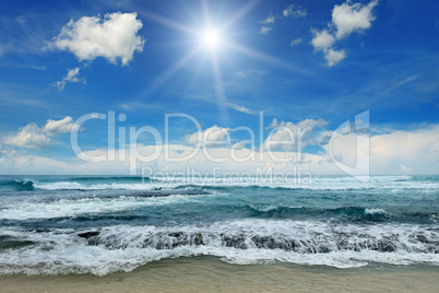 sun over sea and blue sky