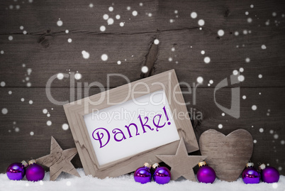Gray Purple Christmas Decoration Danke Mean Thank You,Snowflakes