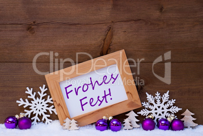 Purple Decoration, Snow, Frohes Fest Mean Merry Christmas