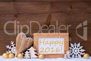 Golden Christmas Decoration, Snow, Happy 2016