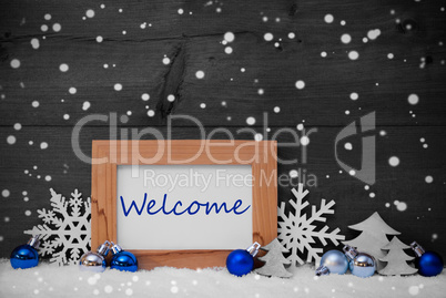 Blue Gray Christmas Decoration, Snow, Welcome, Snowflakes