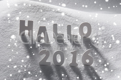 White Christmas Word Hallo 2016 Means Hello On Snow, Snowflakes