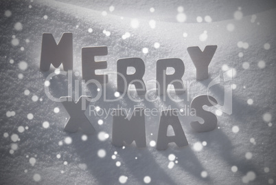 White Christmas Text Merry Xmas On Snow, Snowflakes