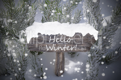 Christmas Sign Snowflakes Fir Tree Text Hello Winter