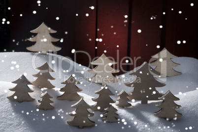 Four White Wooden Christmas Trees, Snow