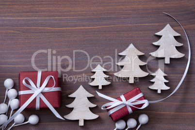 Red Christmas Gifts, Present, White Ribbon, Tree, Copy Space