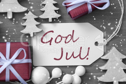 Label Gift Tree Snowflakes God Jul Means Merry Christmas