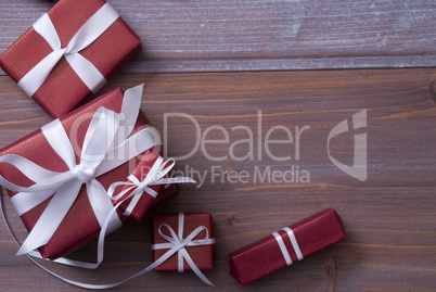 Red Christmas Gifts, Presents, White Ribbon, Copy Space