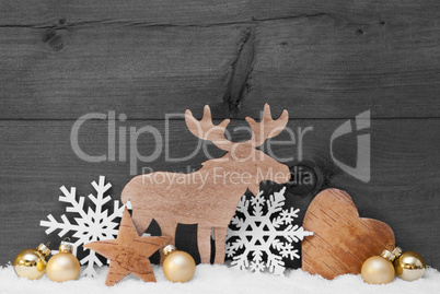 Golden Gray Christmas Decoration, Snow, Moose, Hear, Snowflake