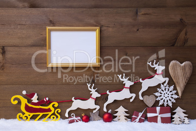 Santa Claus Sled, Reindeer, Snow, Christmas Decoration, Frame