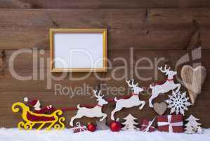 Santa Claus Sled, Reindeer, Snow, Christmas Decoration, Frame