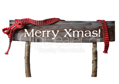 Brown Isolated Christmas Sign Merry Xmas, Red Ribbon