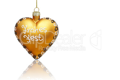 Goldenes Herz, gespiegelt als Weihnatsgrußkarte mit Textfreiraum