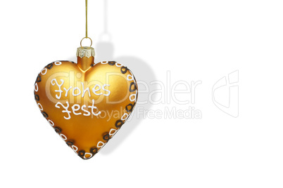 Weihnachtskarte mit goldenem Herz vor weißem Hintergrund