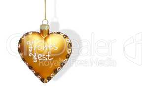 Weihnachtskarte mit goldenem Herz vor weißem Hintergrund