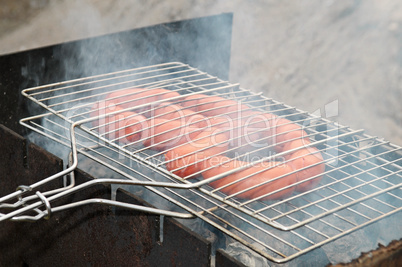 barbecue with grilled sausage