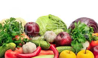 assortment fruits and vegetables on white