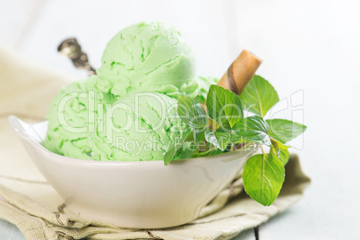Matcha ice cream in bowl