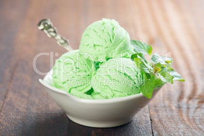 Pistachio ice cream in bowl