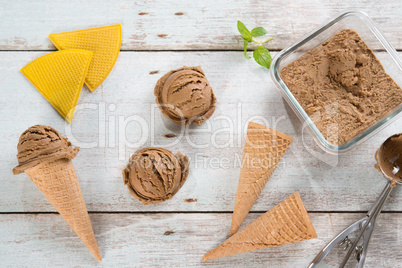 Top view brown ice cream