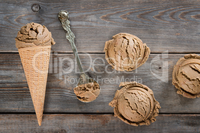 Above view cocoa ice cream cone