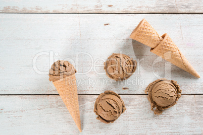 Top view brown ice cream cone