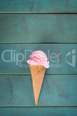 Top view single pink ice cream