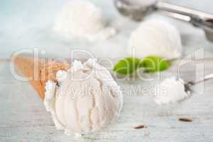 Closeup vanilla milk ice cream cone