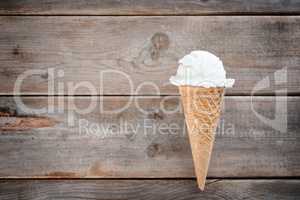 Top view vanilla ice cream cone