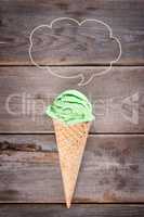 Top view green tea ice cream cone