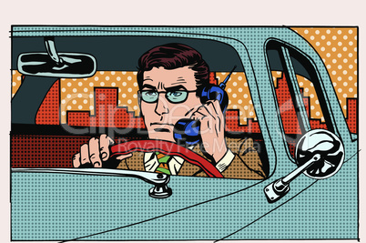 Retro driver talking on cell phone