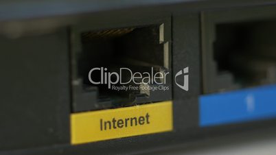 Internet router hookup close up