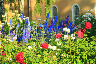 beautiful flowers on the bed