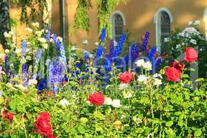 beautiful flowers on the bed