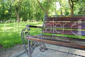 bench in the beautiful park with many green trees