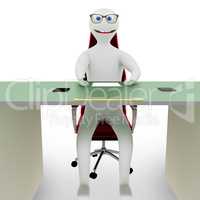 Figure sitting on office chair at the desk