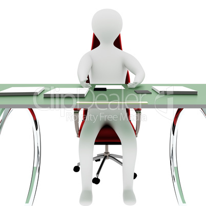 Figure sitting on office chair at the desk