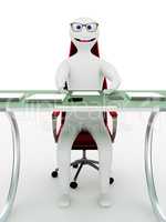 Figure sitting on office chair at the desk