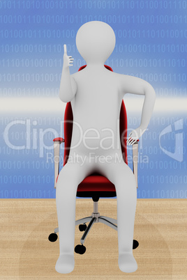 Figure sitting on office chair, holding up thumbs