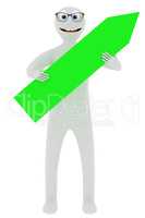 Figure holds green arrow